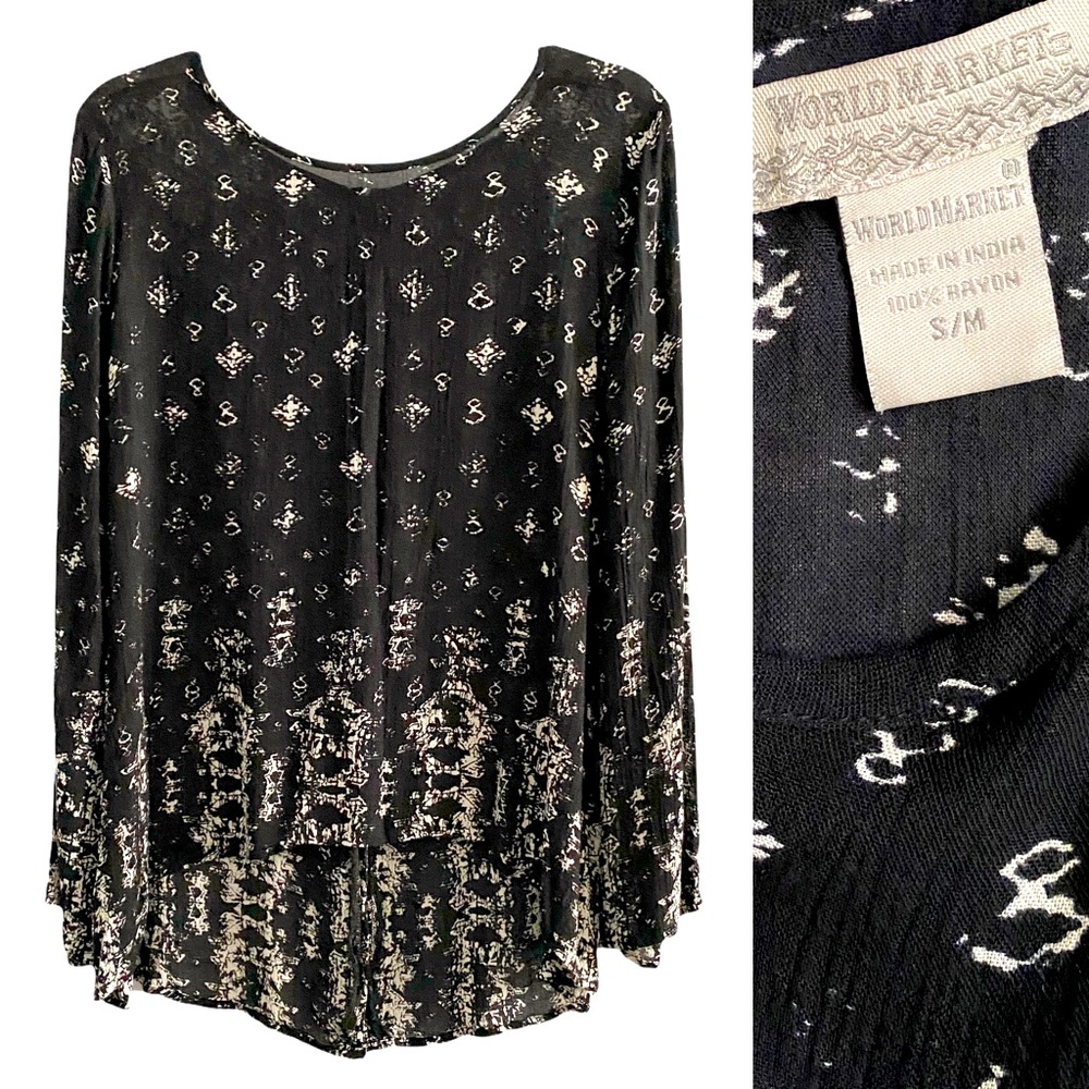 World Market long sleeve boho blouse, black